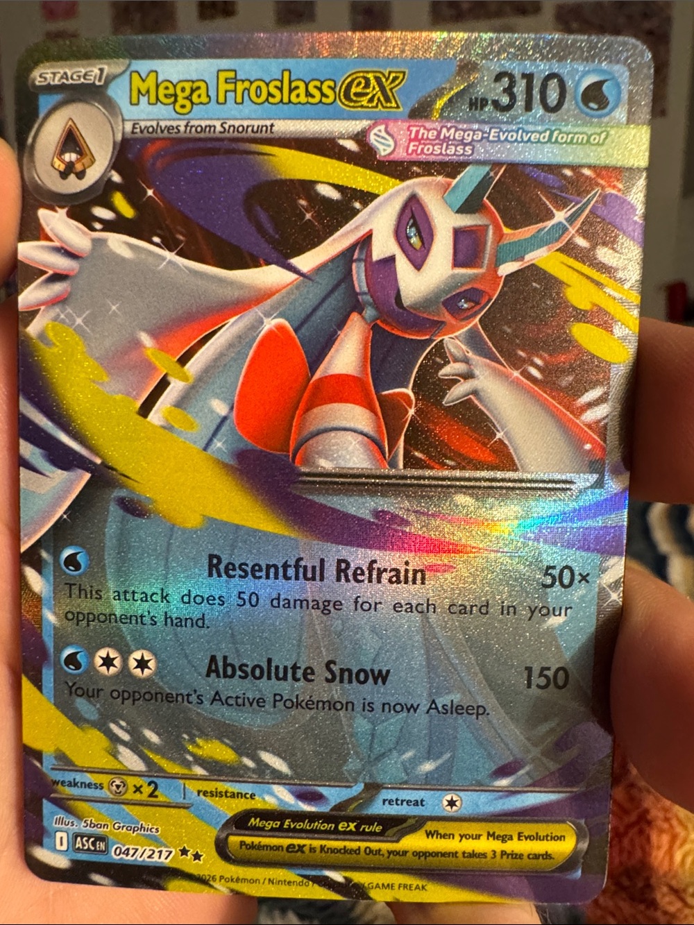 Pokemon Mega Froslass EX Holographic Card - White, Blue, Red, Yellow